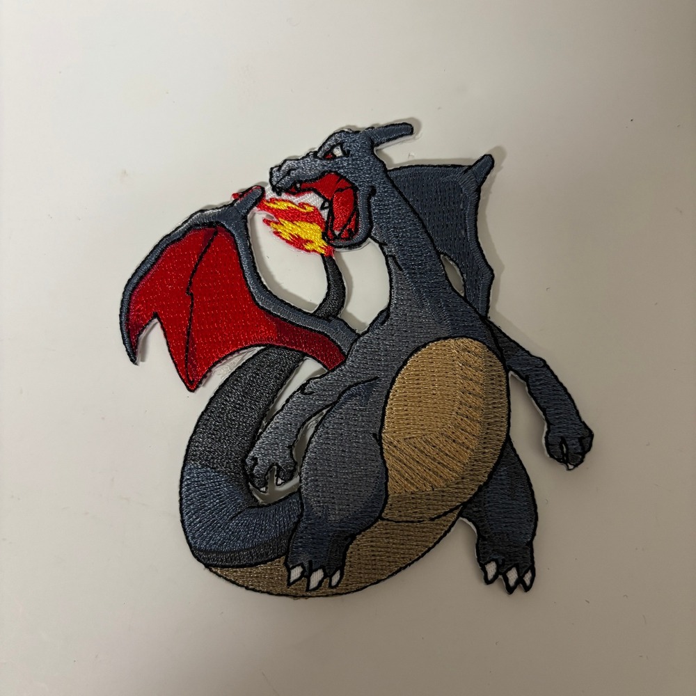 Shiny Charizard Pokemon Embroidered Iron On Patch Black Red Grey 3.5"